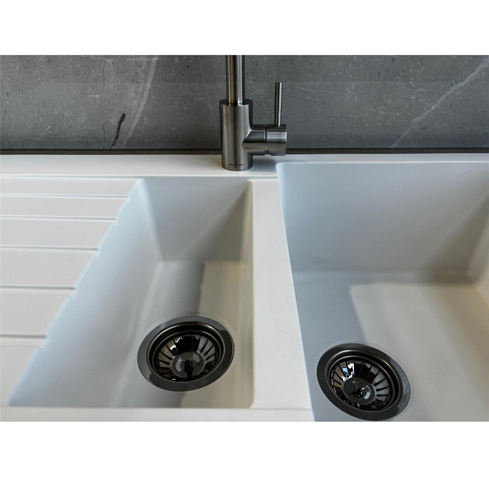 Liquida LG150WH 1.5 Bowl Granite Reversible Inset White Kitchen Sink With Waste