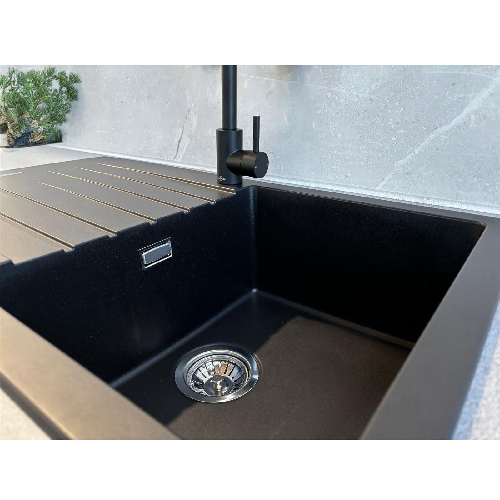 Liquida LG860BL 1.0 Bowl Granite Reversible Inset Compact Black Kitchen Sink