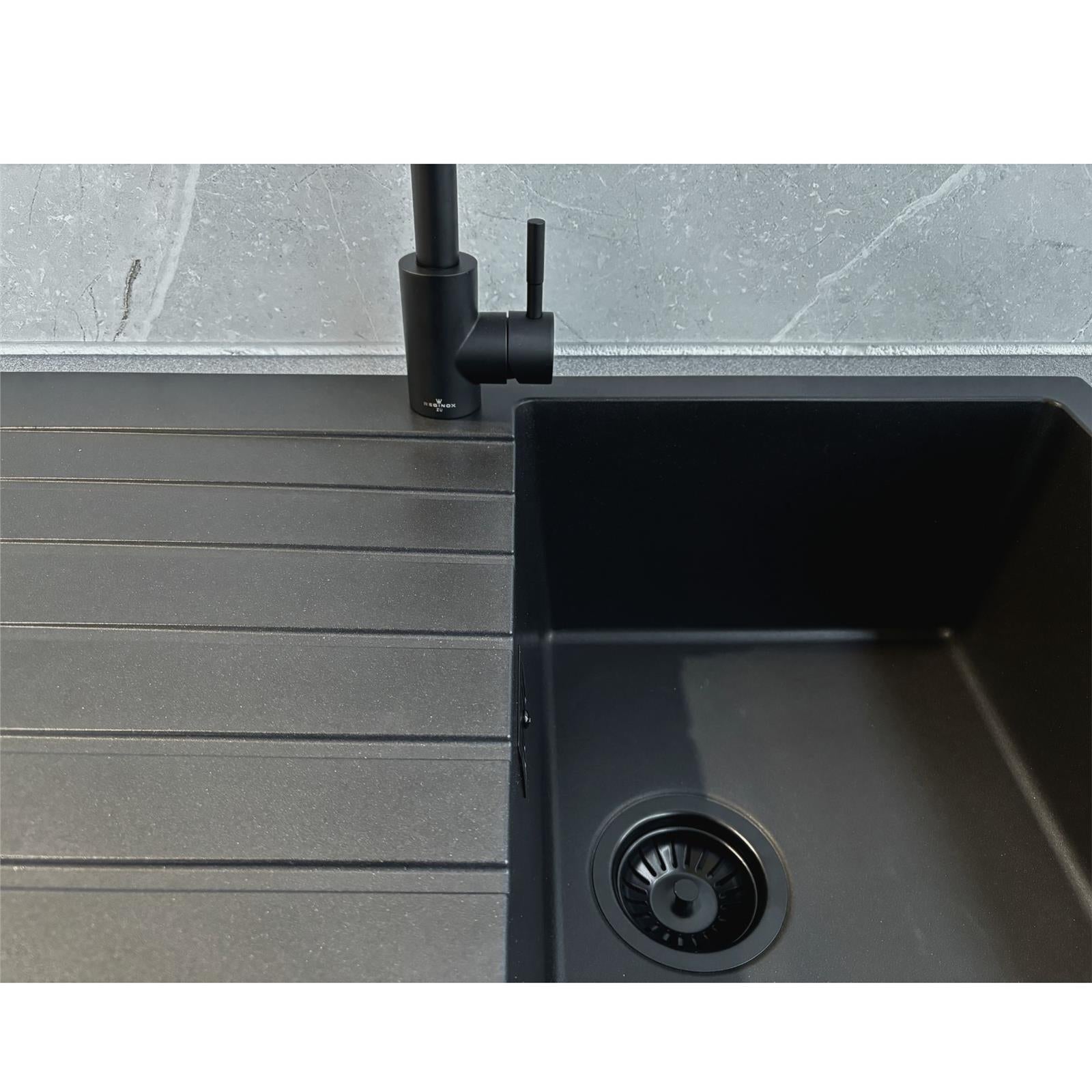Liquida LG860BL 1.0 Bowl Granite Reversible Inset Compact Black Kitchen Sink