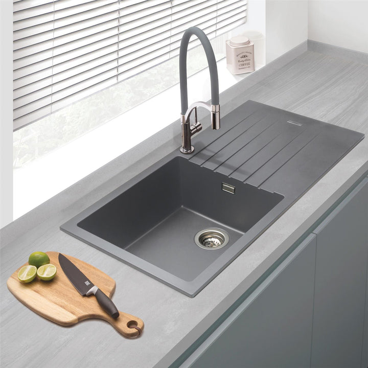 Liquida LG100GR 1 Bowl Reversible Grey Granite Kitchen Sink 1000x500mm