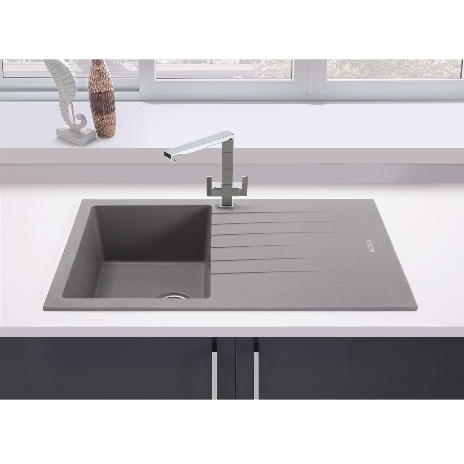 Liquida LG100GR 1.0 Bowl Granite Reversible Inset Grey Kitchen Sink With Waste