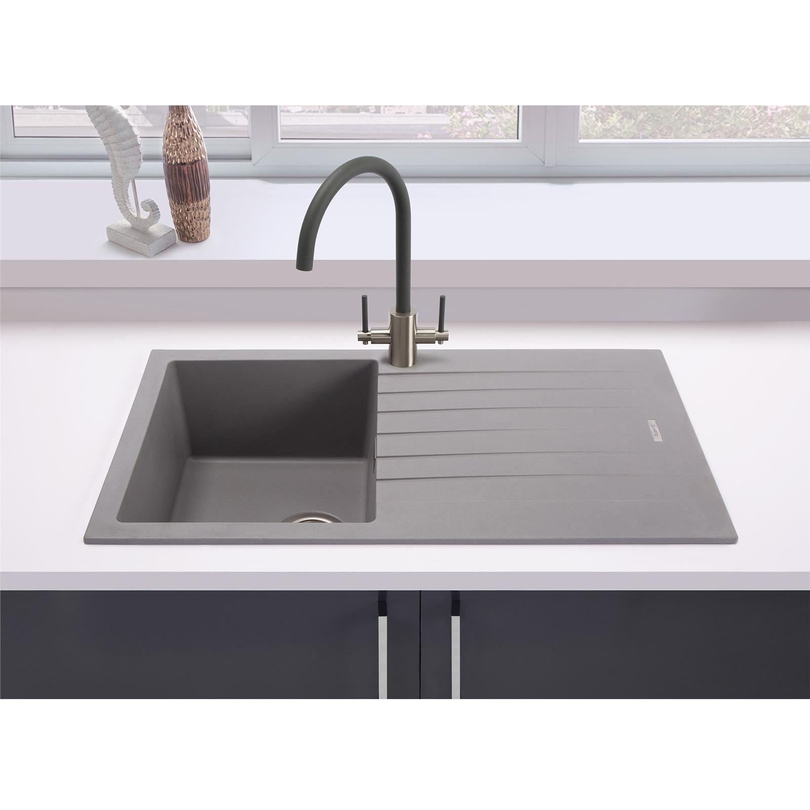Liquida LG100GR 1.0 Bowl Granite Reversible Inset Grey Kitchen Sink With Waste
