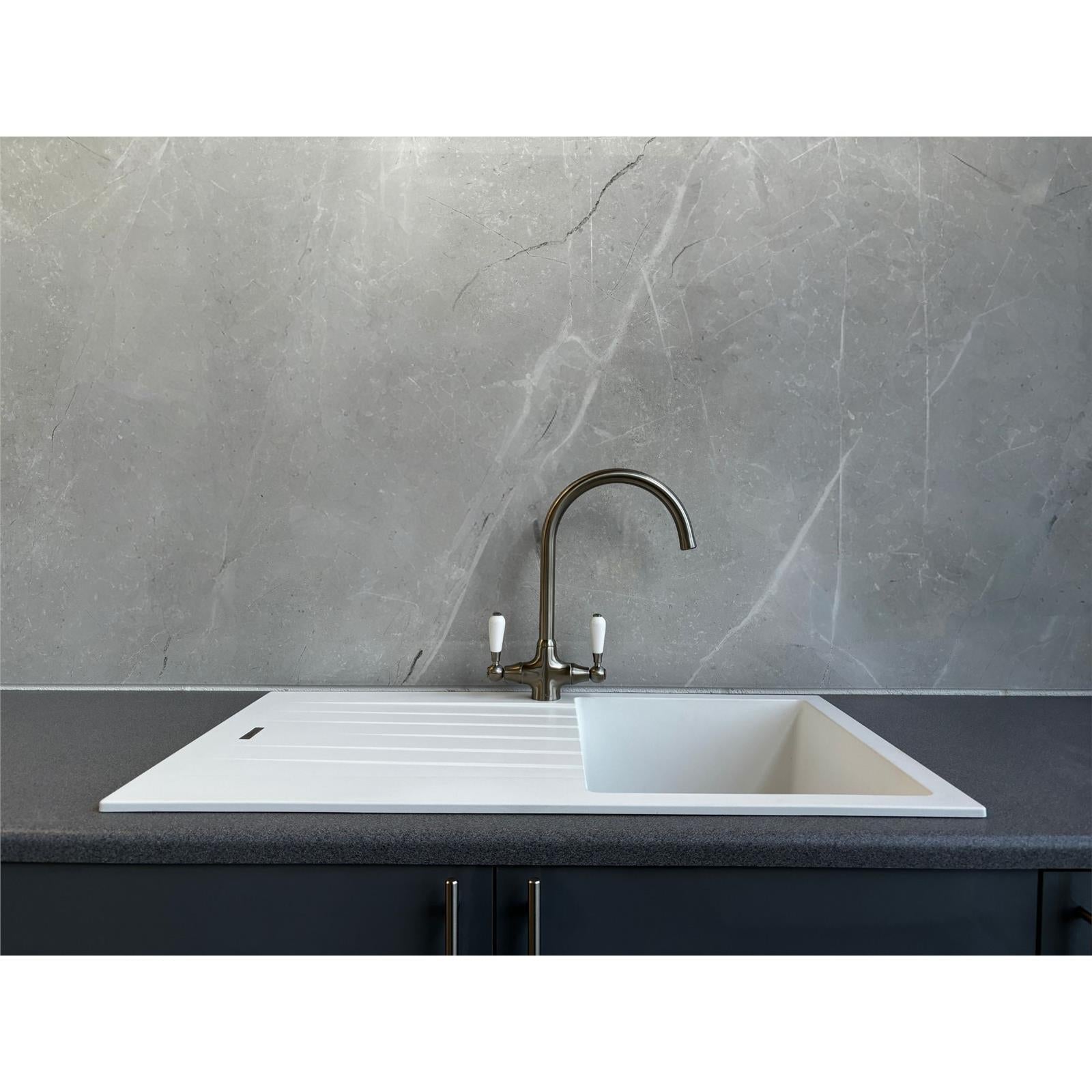 Liquida LG860WH 1.0 Bowl Granite Reversible Inset Compact White Kitchen Sink