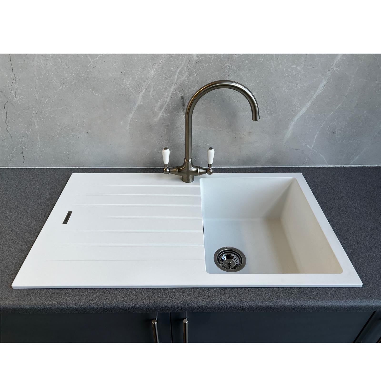 Liquida LG860WH 1.0 Bowl Granite Reversible Inset Compact White Kitchen Sink