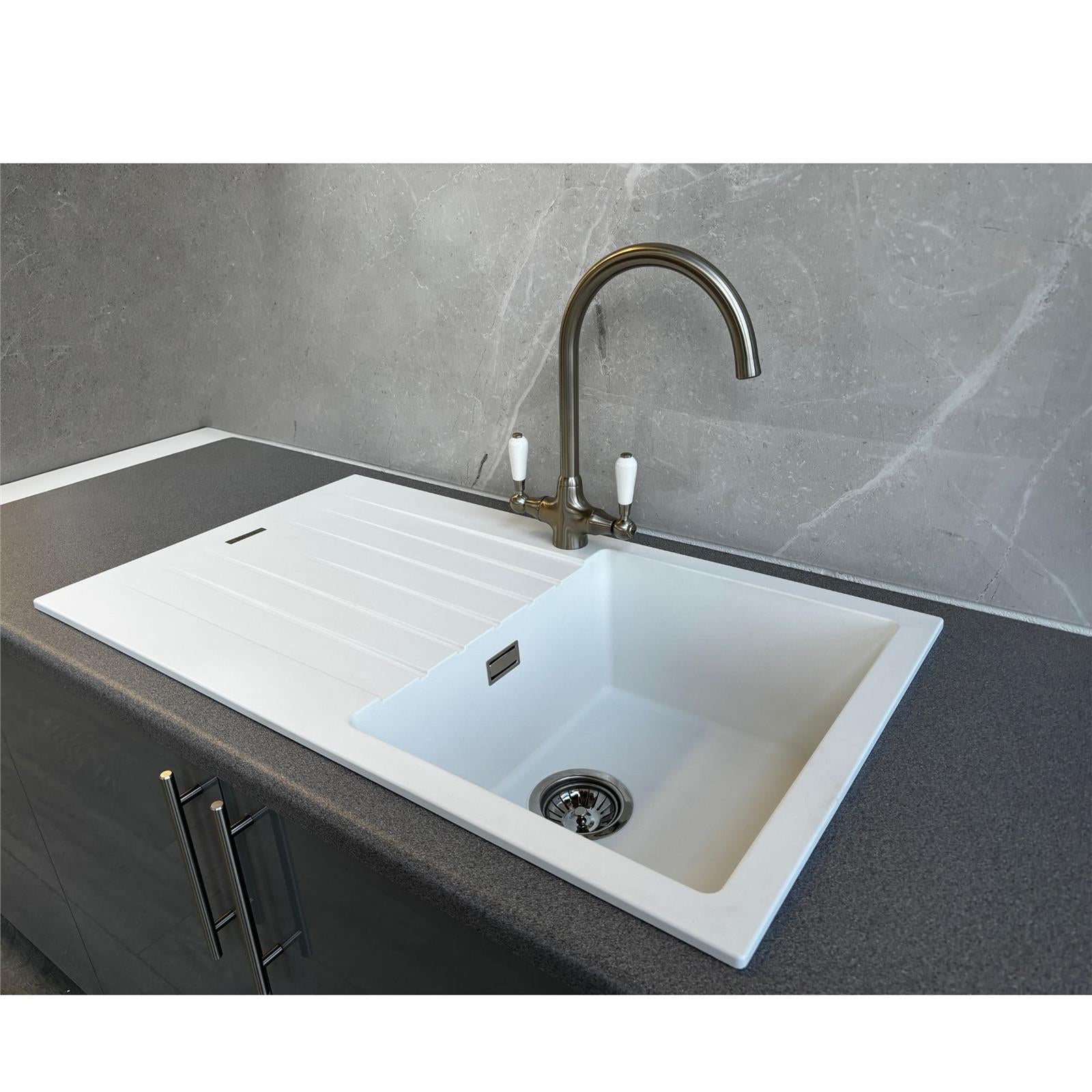 Liquida LG860WH 1.0 Bowl Granite Reversible Inset Compact White Kitchen Sink