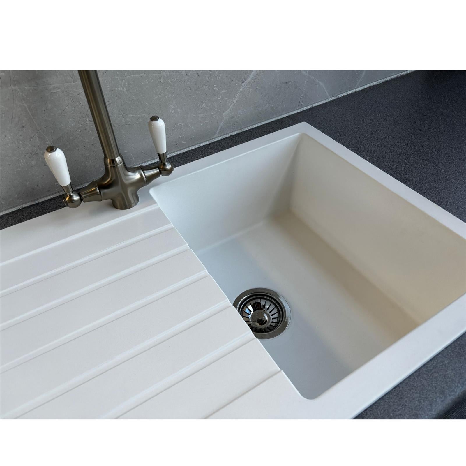 Liquida LG860WH 1.0 Bowl Granite Reversible Inset Compact White Kitchen Sink