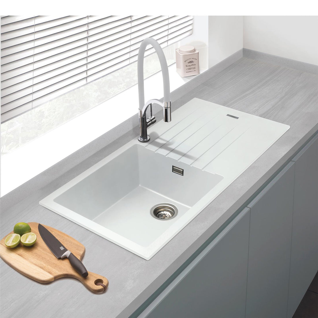 Liquida LG860WH 1 Bowl Reversible White Granite Kitchen Sink 860x500mm