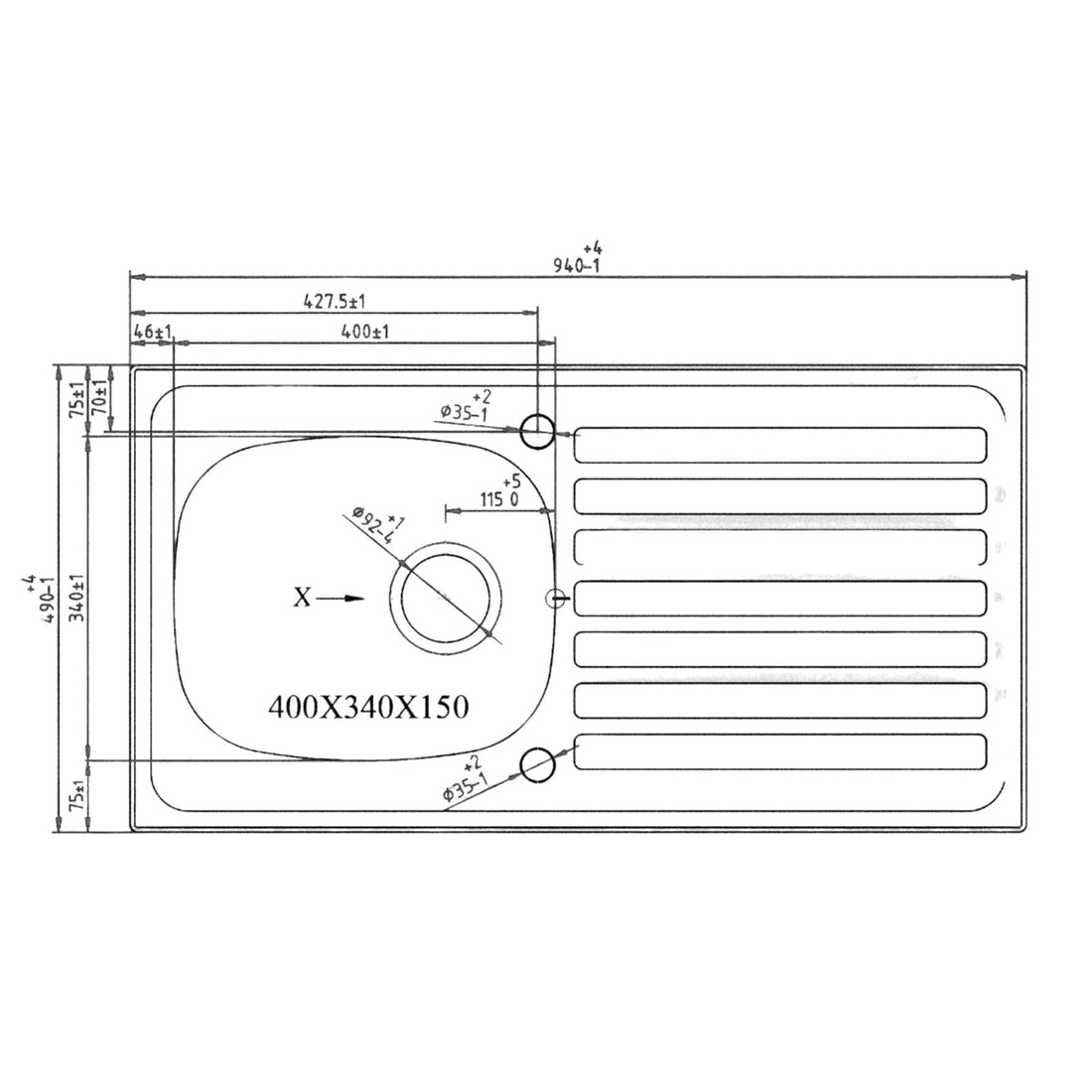 Liquida LQ810SS 1.0 Bowl Reversible Stainless Steel Kitchen Sink 940 x 490mm