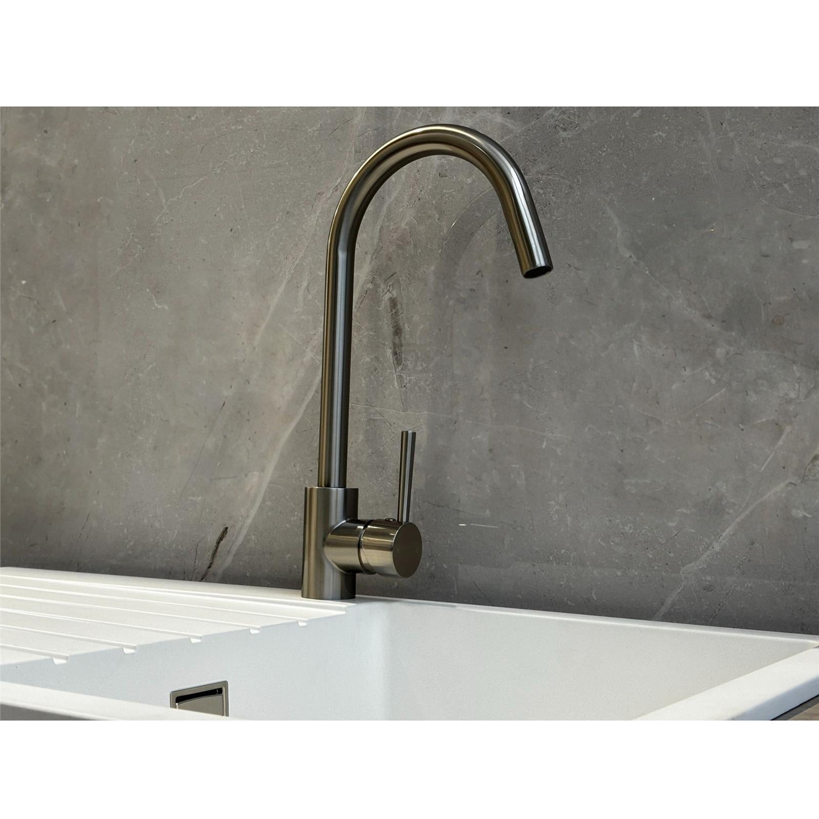 Liquida LS04BN Monobloc Swan Neck Brushed Nickel Kitchen Tap - GRADED