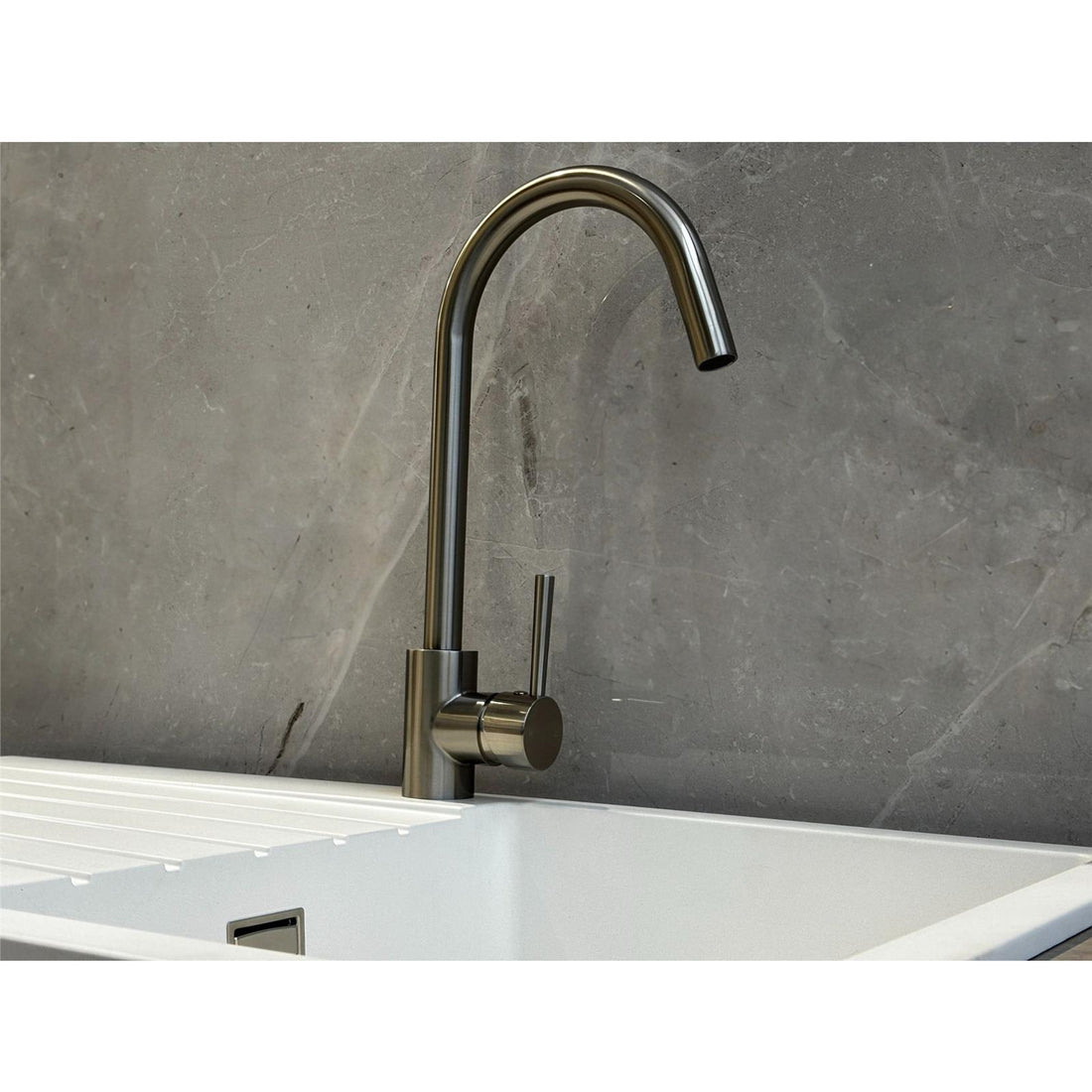 Liquida LS04BN Monobloc Swan Neck Brushed Nickel Kitchen Tap - GRADED