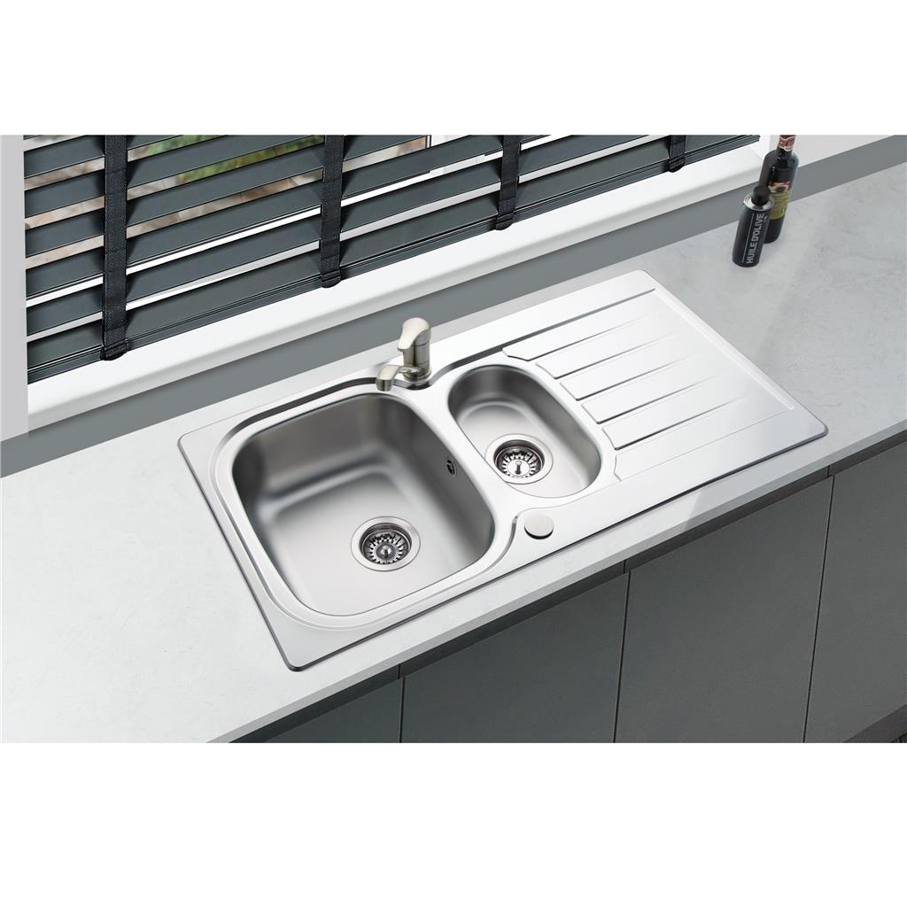 Liquida LSS150 1.5 Bowl Reversible Inset Stainless Steel Kitchen Sink With Waste