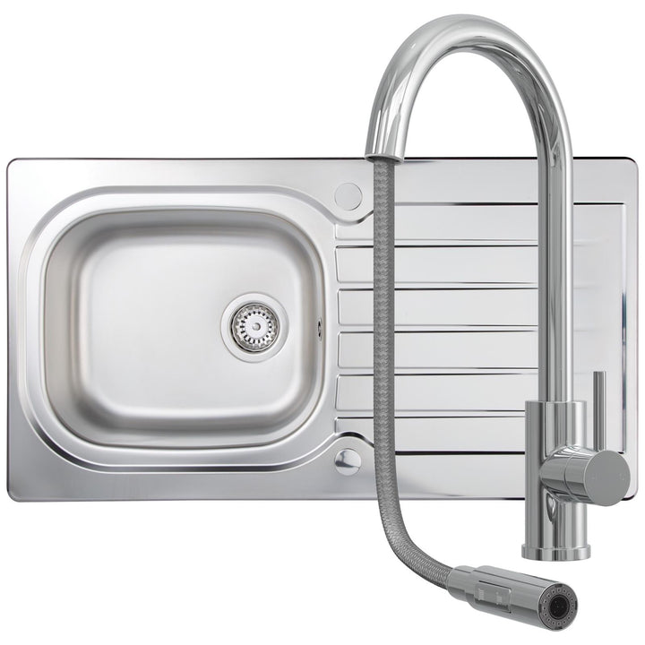 Liquida LSS100 1.0 Bowl Reversible Stainless Steel Kitchen Sink With CT452CH Tap