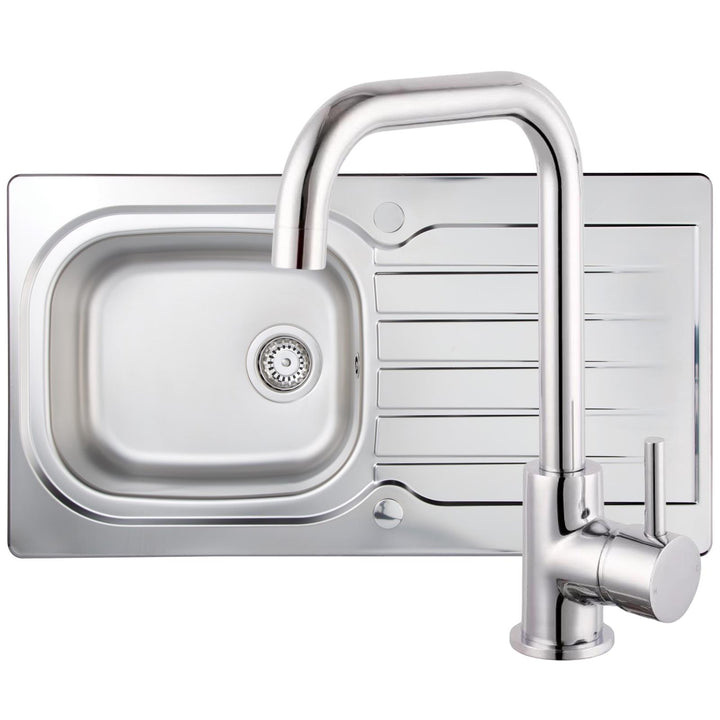 Liquida LSS100 1.0 Bowl Stainless Steel Kitchen Sink With Salina Chrome Tap