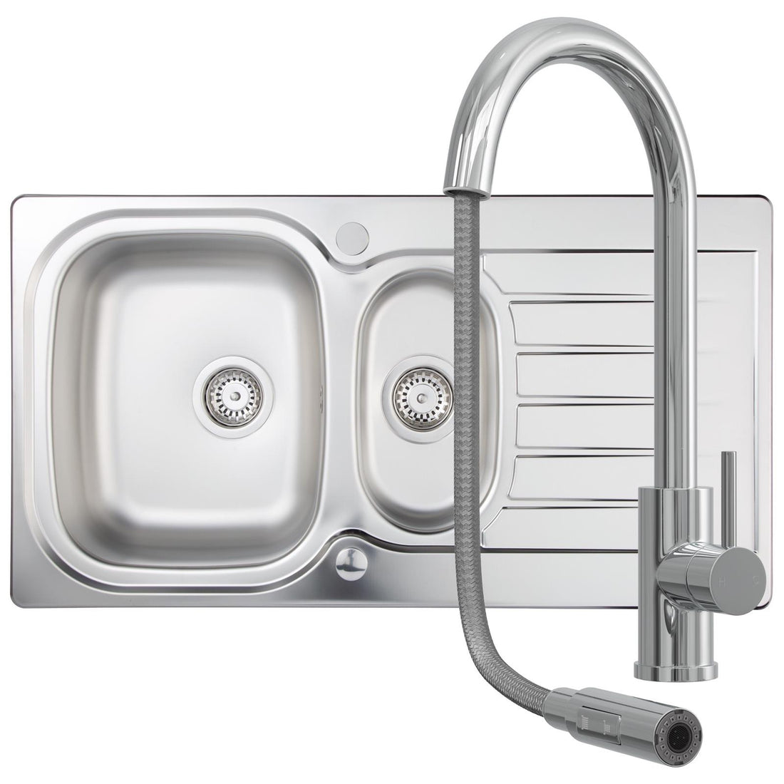 Liquida LSS150 1.5 Bowl Reversible Stainless Steel Kitchen Sink With CT452CH Tap