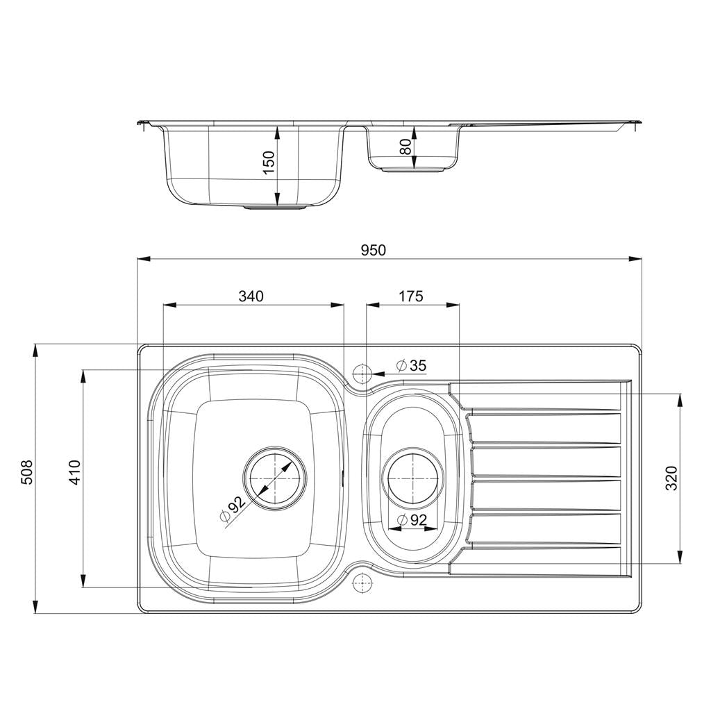 Liquida LSS150 1.5 Bowl Reversible Inset Stainless Steel Kitchen Sink With Waste