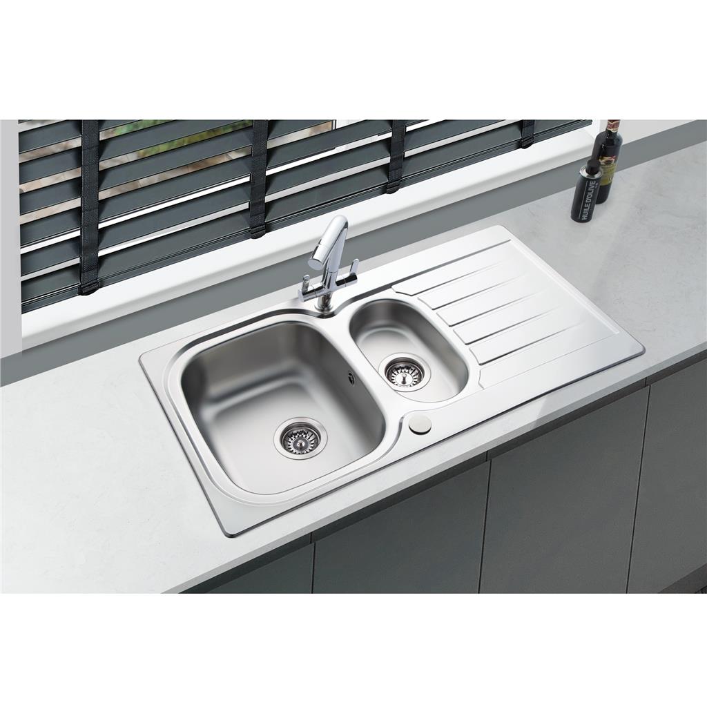 Liquida LSS150 1.5 Bowl Reversible Inset Stainless Steel Kitchen Sink With Waste