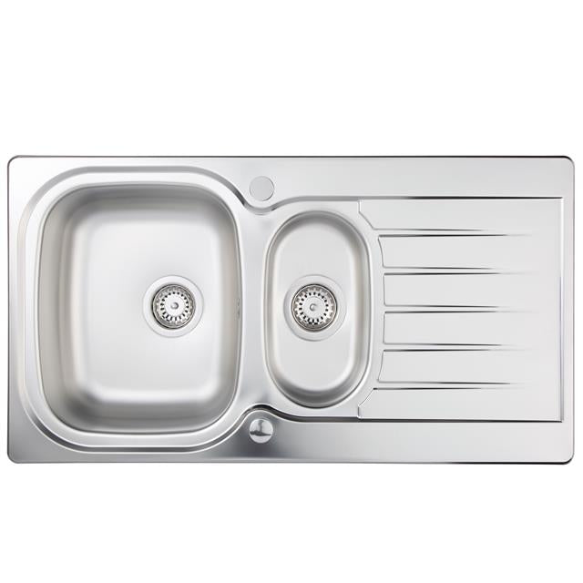 Liquida LSS150 1.5 Bowl Reversible Stainless Steel Kitchen Sink With CT452CH Tap
