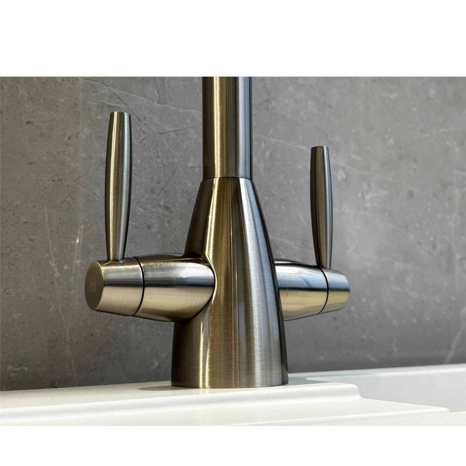 Liquida LT03BN Monobloc Swan Neck Twin Lever Brushed Nickel Kitchen Mixer Tap