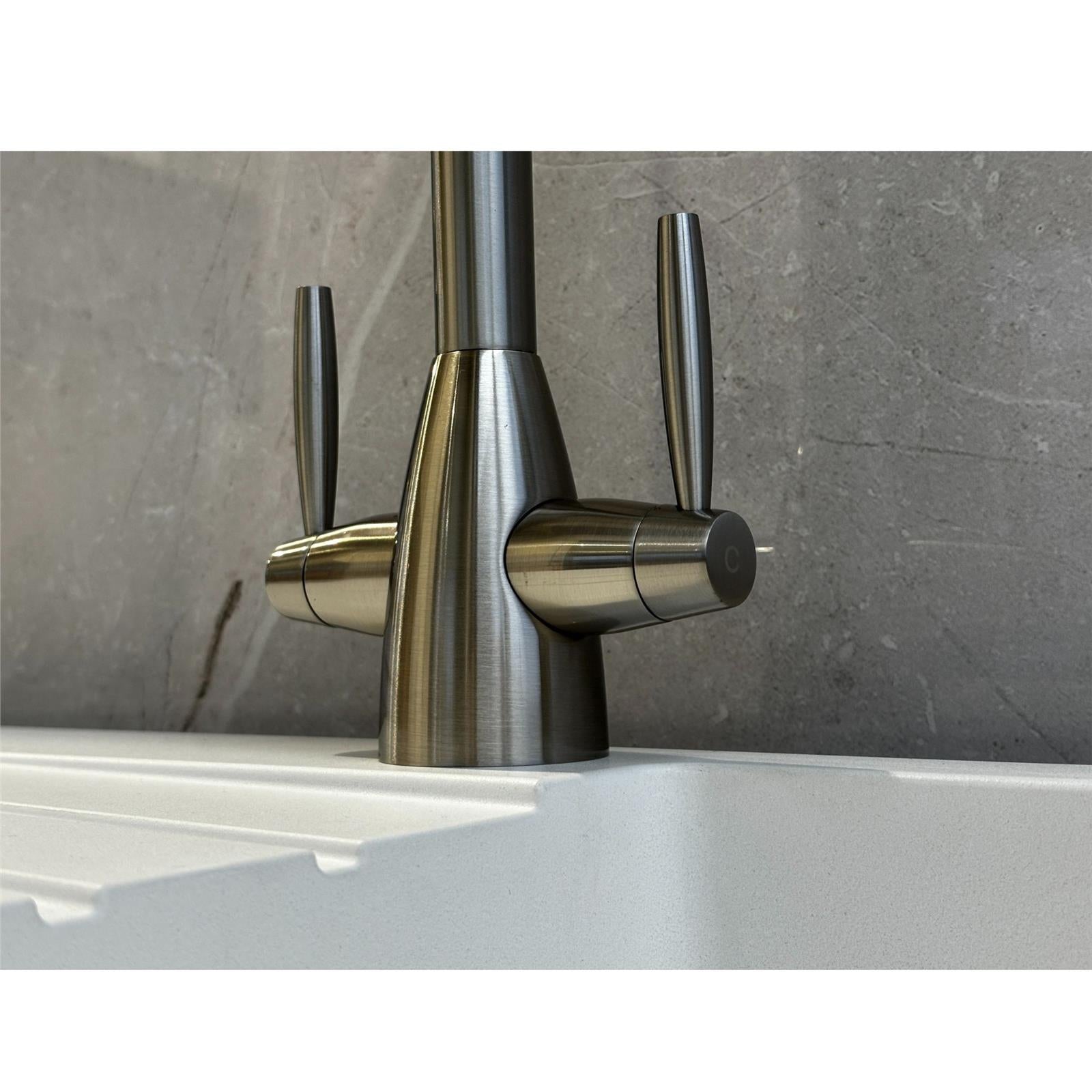 Liquida LT03BN Monobloc Swan Neck Twin Lever Brushed Nickel Kitchen Mixer Tap