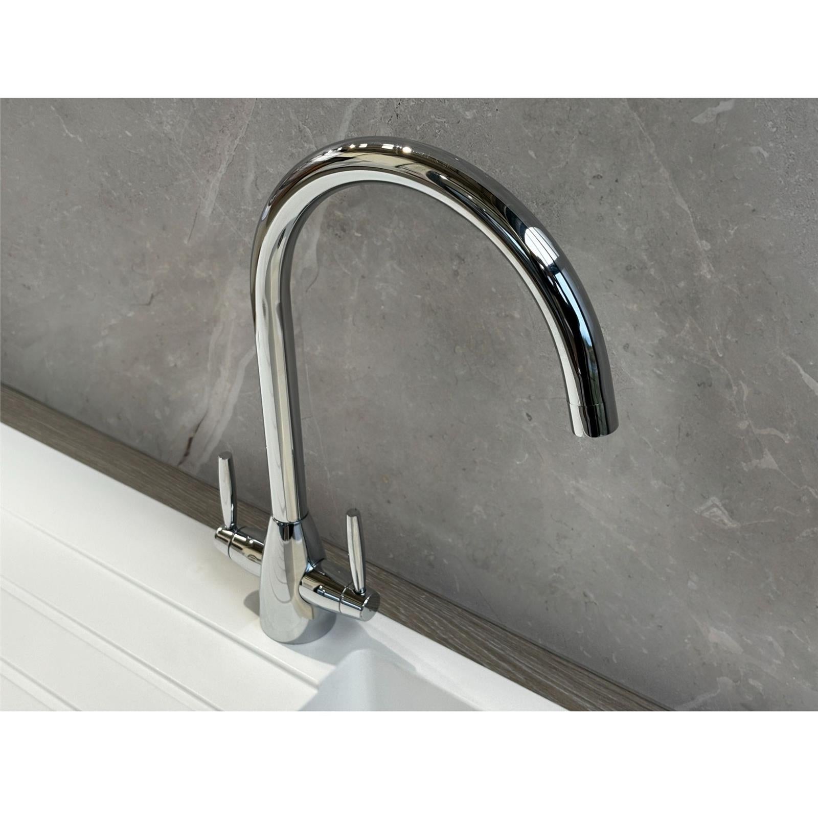 Liquida LT03CH Monobloc Swan Neck Twin Lever Chrome Kitchen Mixer Tap