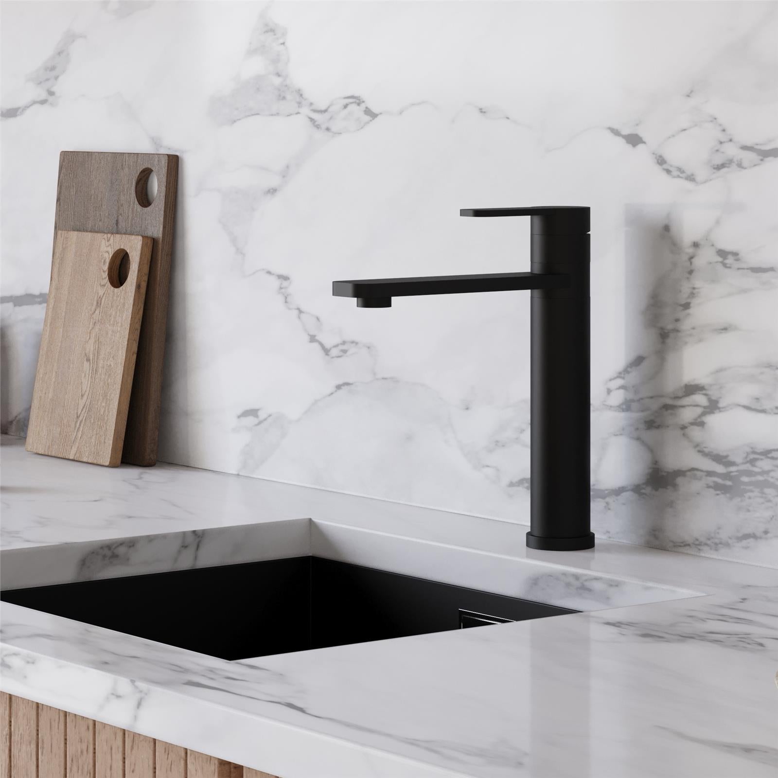 Liquida LX390BL Black Single Lever Pillar Kitchen Tap with Swivel Spout - GRADED