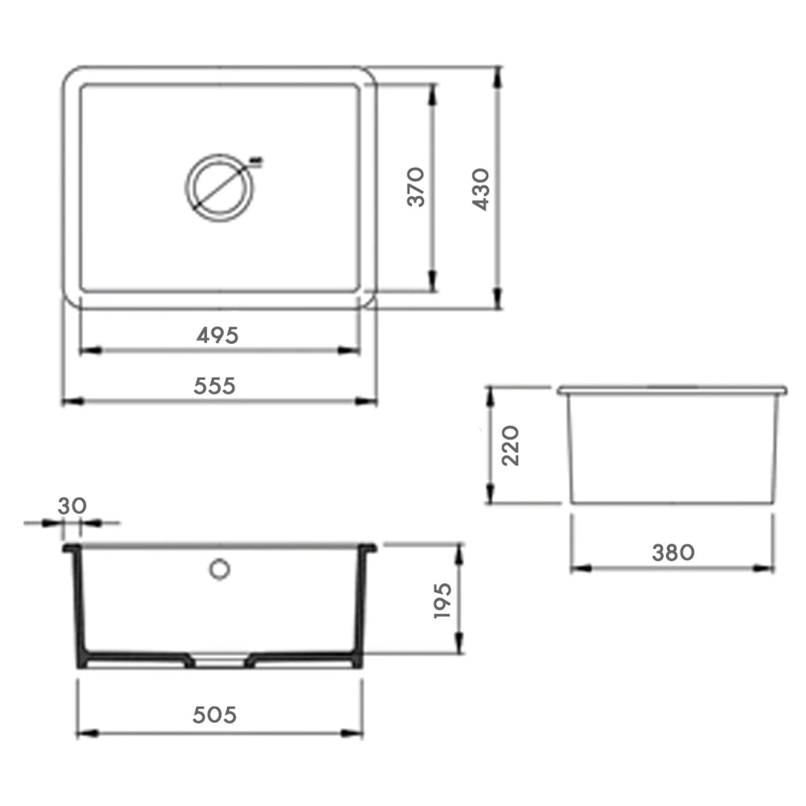 Reginox Mataro II Undermount White Ceramic Single Bowl Kitchen Sink With Waste