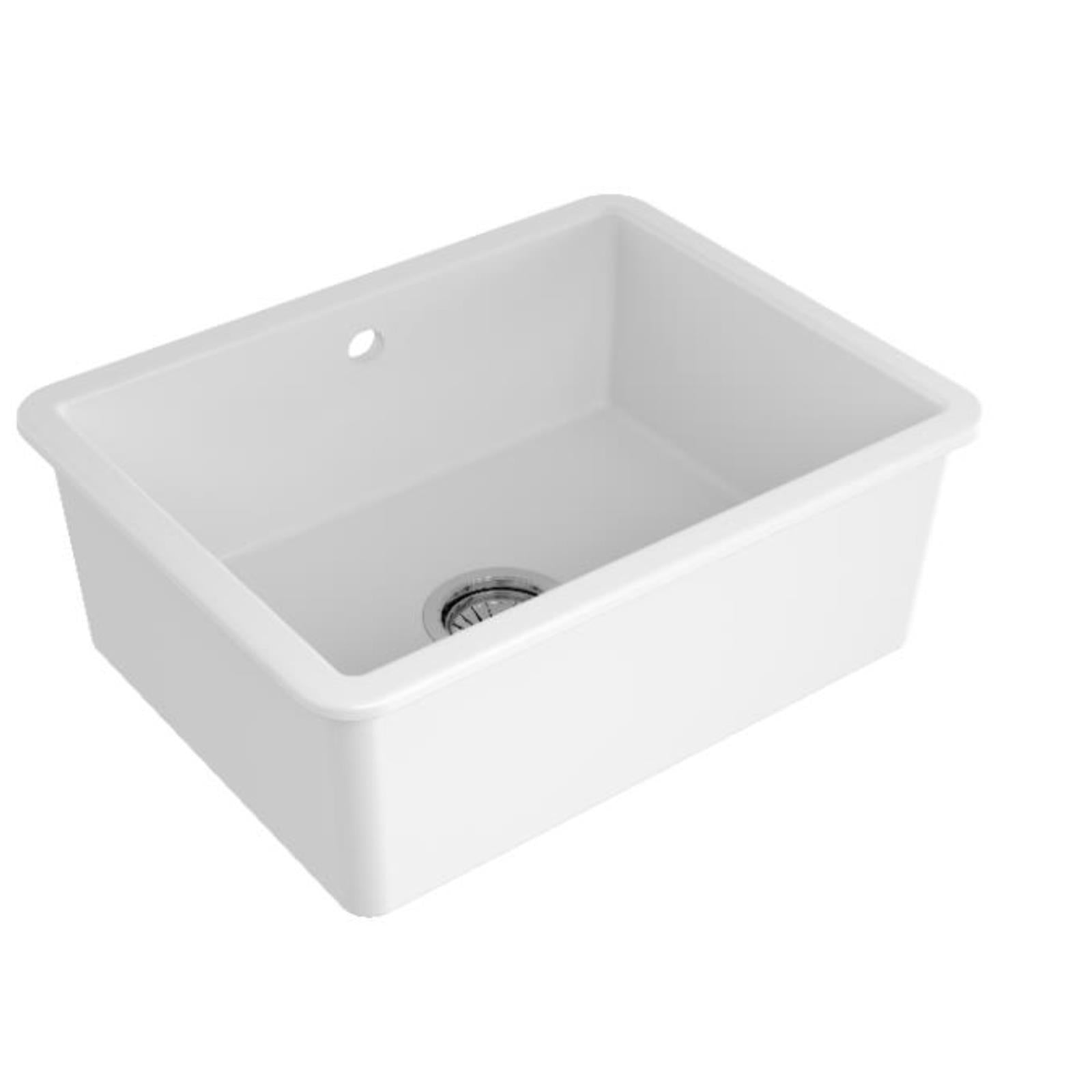 Reginox Mataro II Undermount White Ceramic Single Bowl Kitchen Sink With Waste