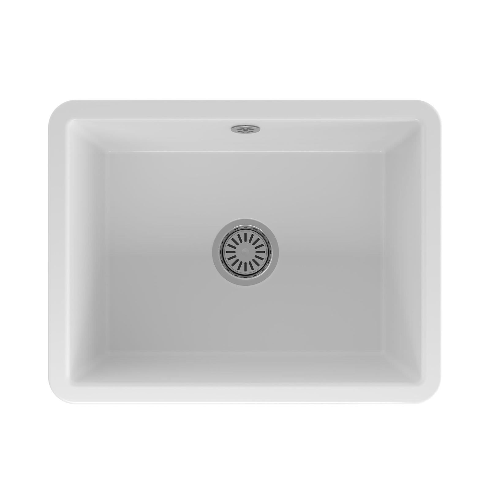 Reginox Mataro II Undermount White Ceramic Single Bowl Kitchen Sink With Waste