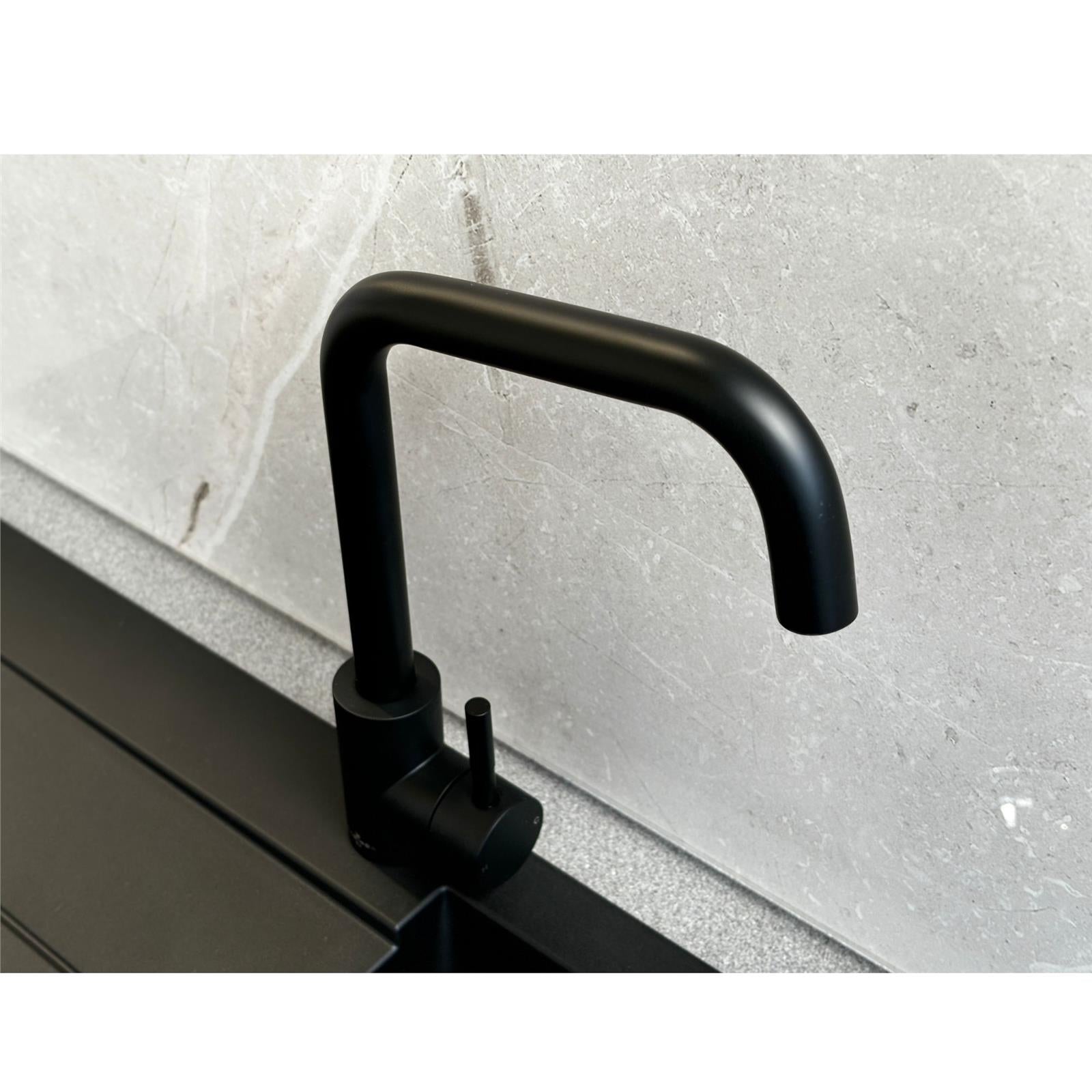 Reginox Salina MB Matt Black Single Lever Square Neck Kitchen Mixer Tap