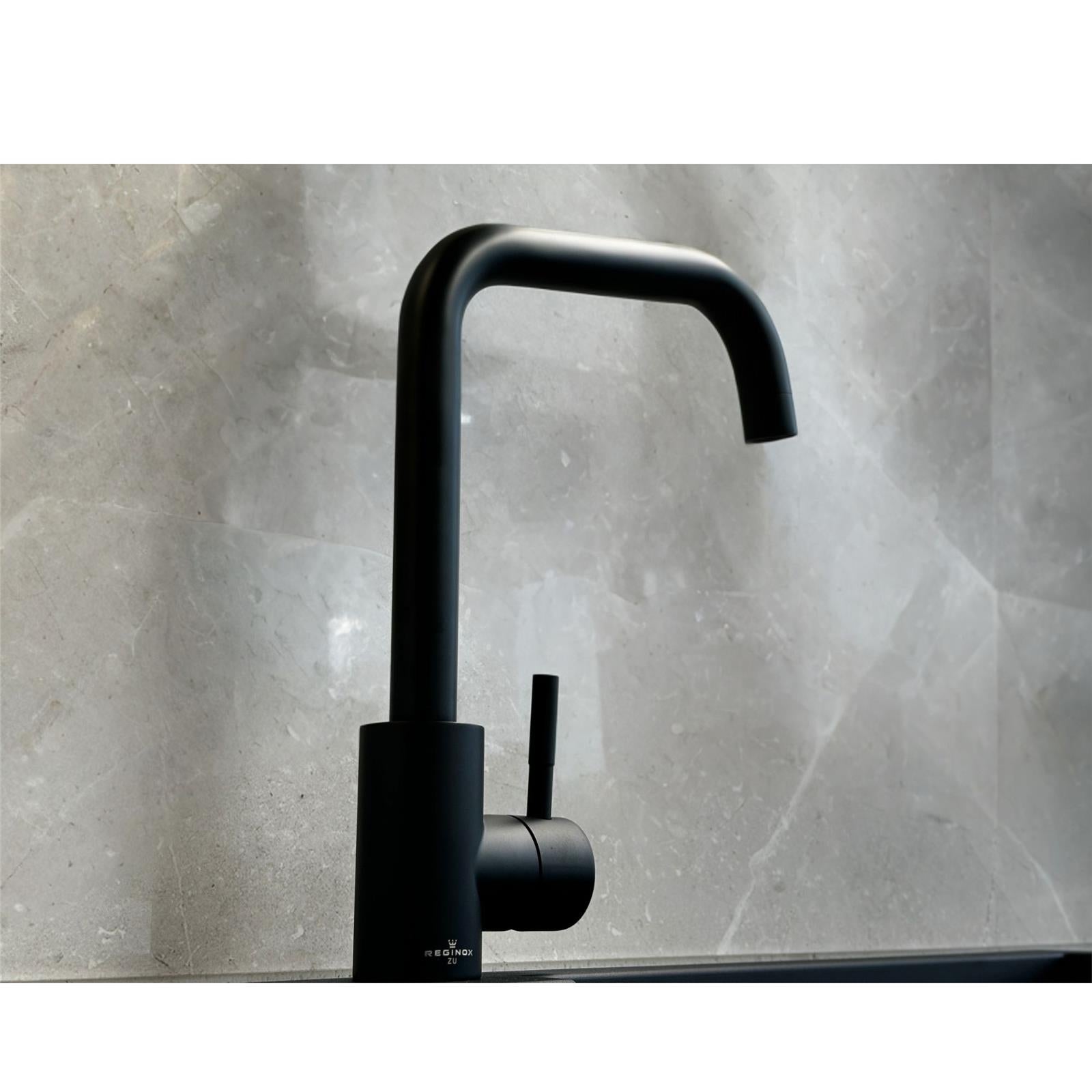 Reginox Salina MB Matt Black Single Lever Square Neck Kitchen Mixer Tap