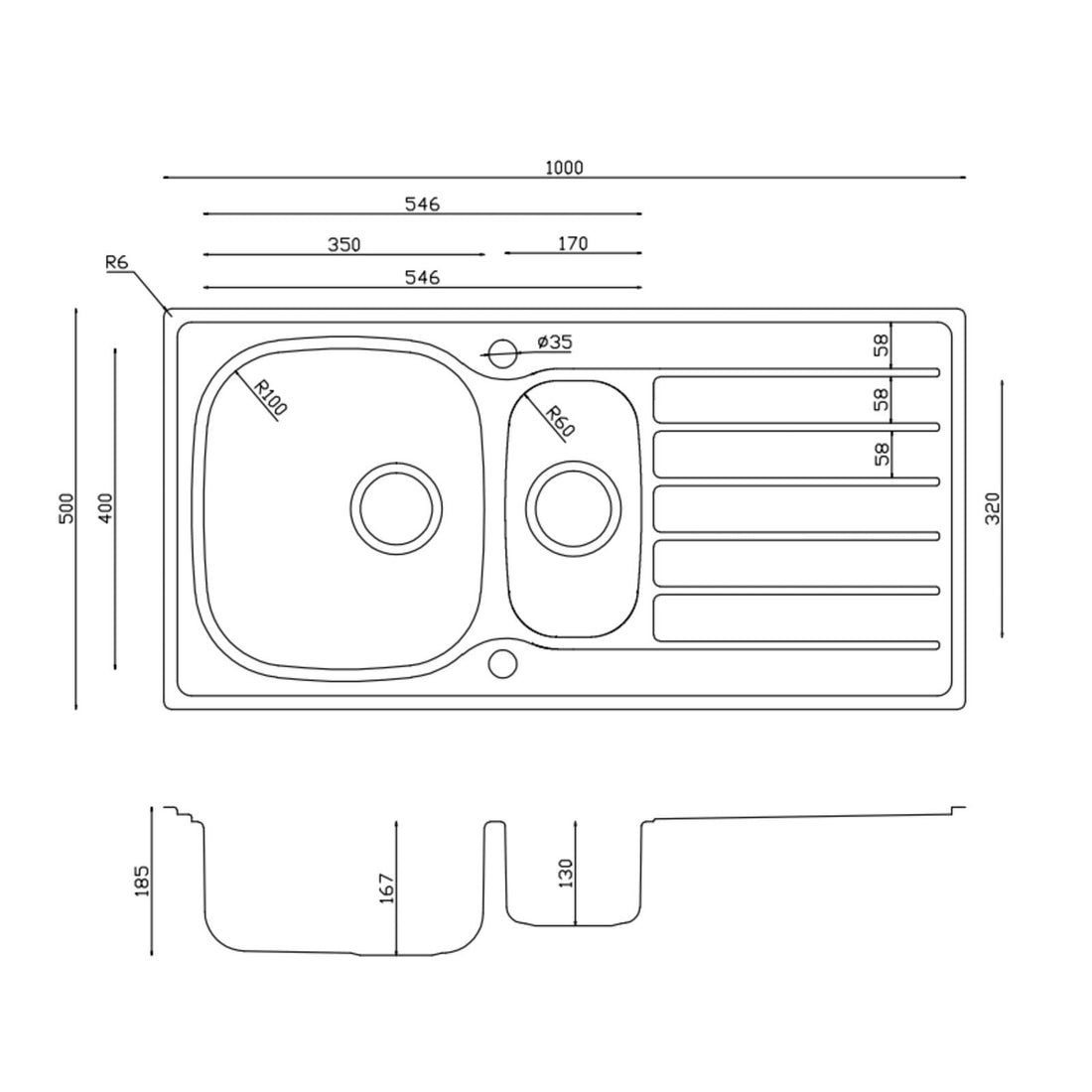 Liquida NR150SS 1.5 Bowl Reversible Inset Stainless Steel Kitchen Sink