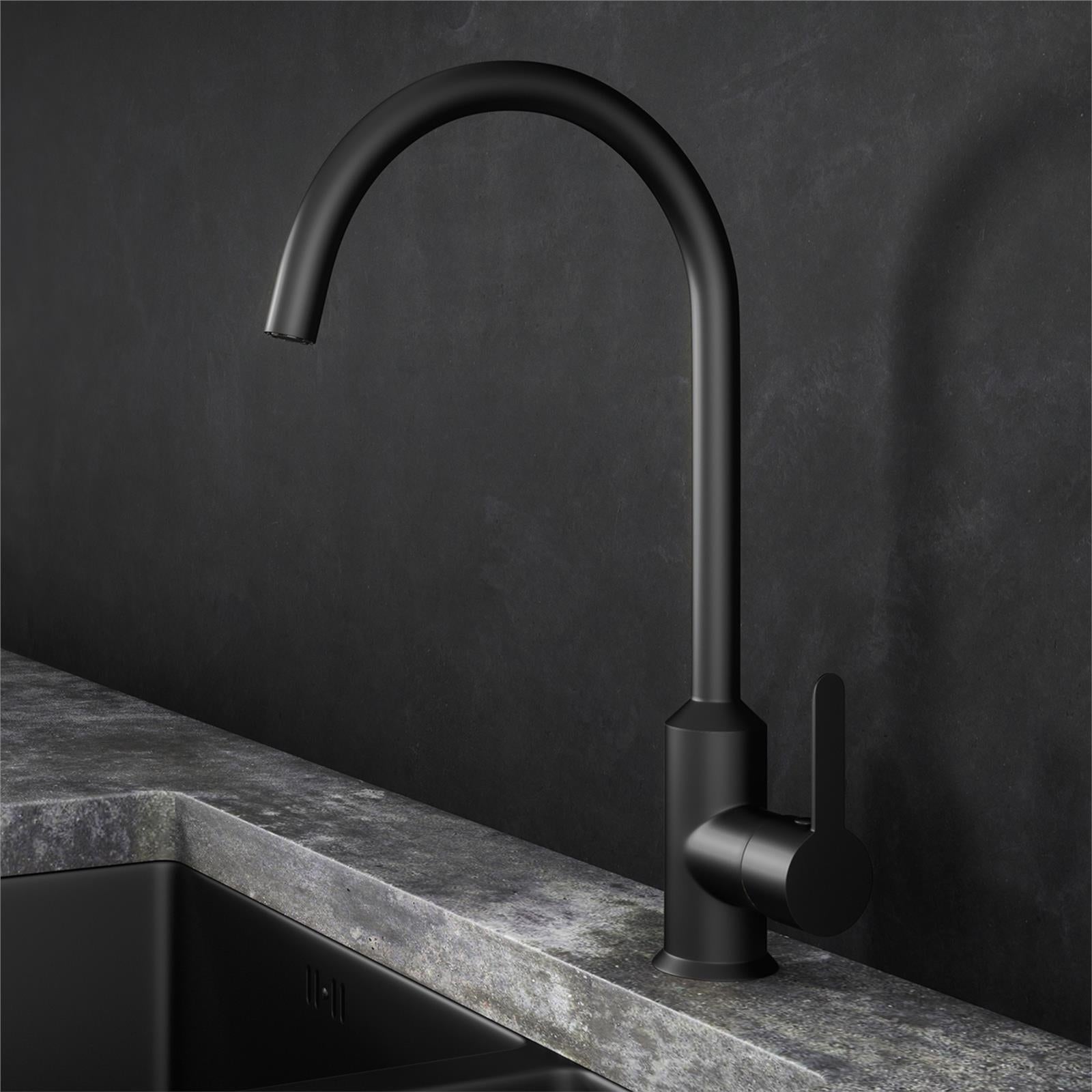 Liquida ENT23MB Matt Black PVD Single Lever Swivel Spout Kitchen Mixer Tap
