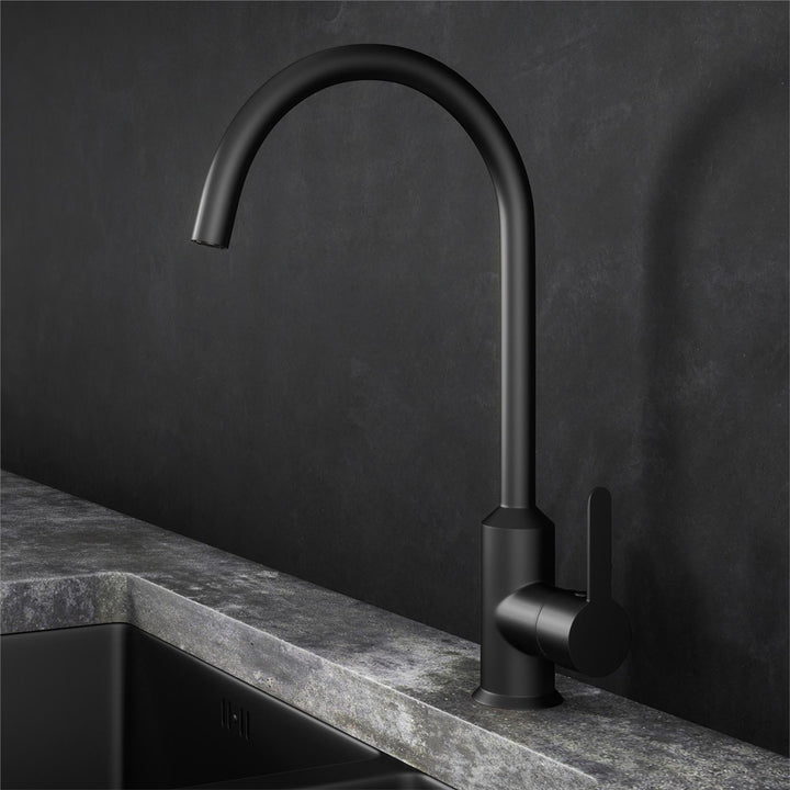 Liquida ENT23MB Matt Black PVD Single Lever Swivel Spout Kitchen Mixer Tap