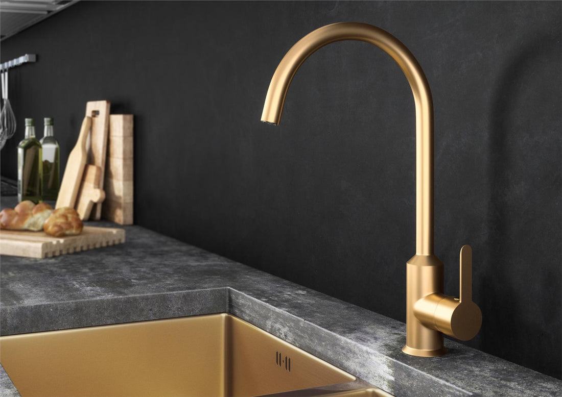 Liquida ENT21GD Brushed Gold PVD Single Lever Swivel Spout Kitchen Mixer Tap