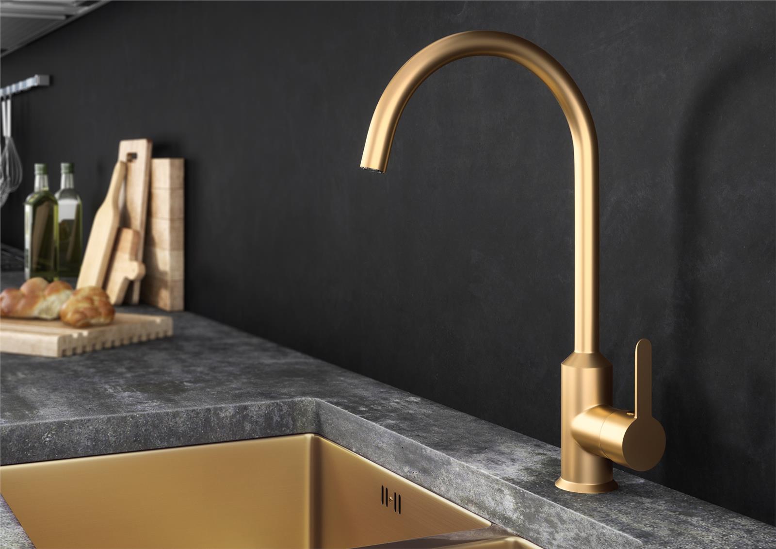 Liquida ENT21GD Brushed Gold PVD Single Lever Swivel Spout Kitchen Mixer Tap