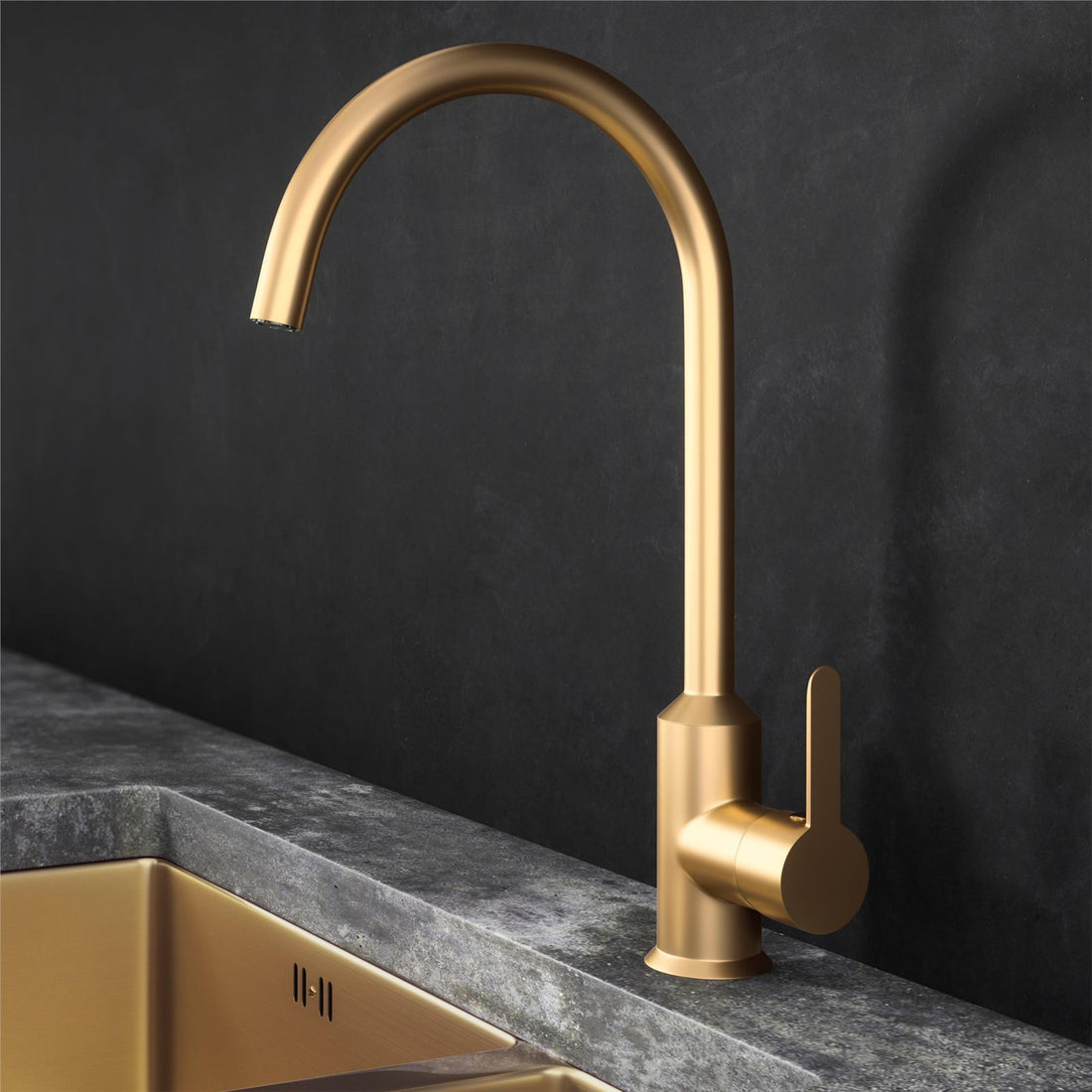 Liquida ENT21GD Brushed Gold PVD Single Lever Swivel Spout Kitchen Mixer Tap