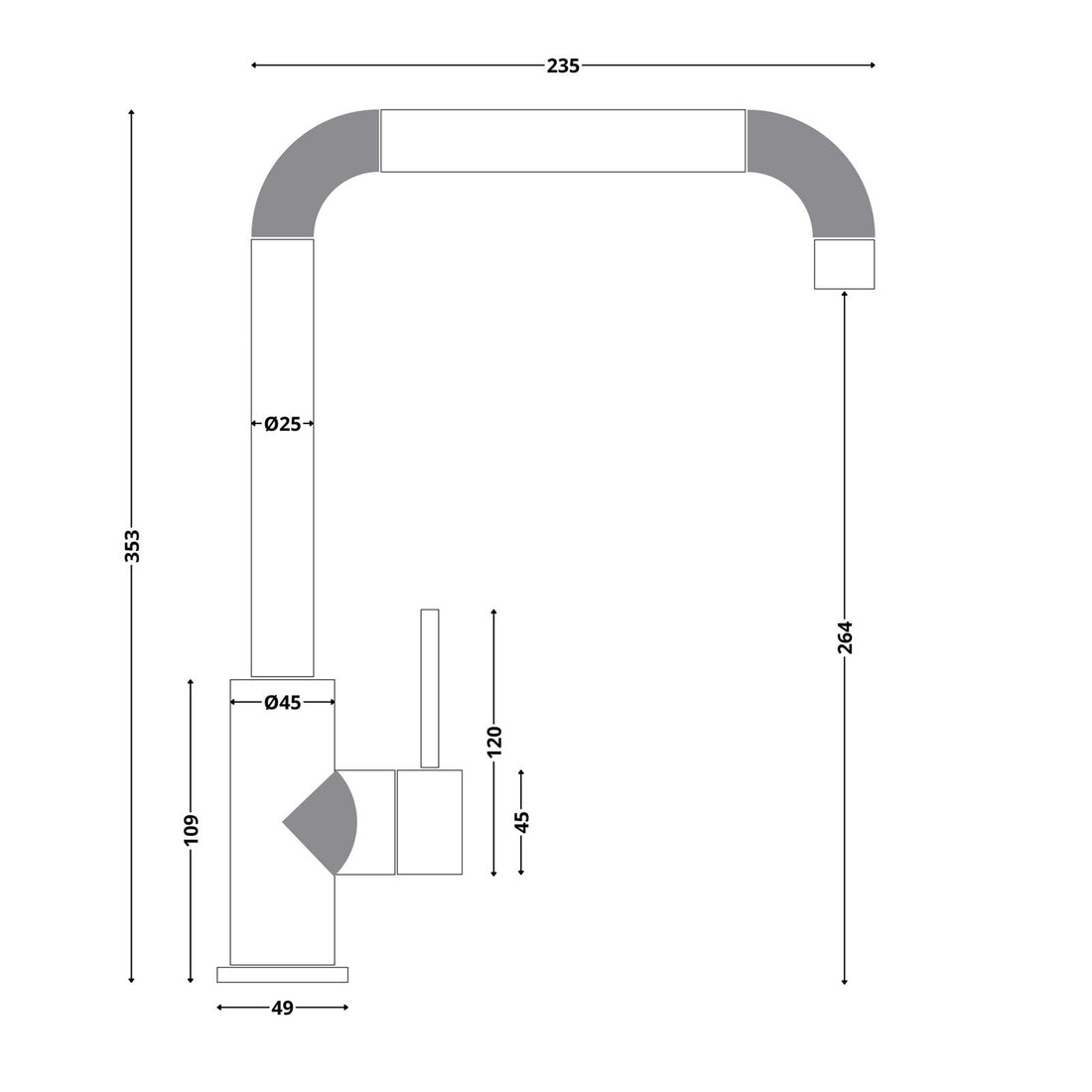 Liquida FR92BS Brushed Steel Single Lever 360 Degree Swivel Spout Kitchen Tap