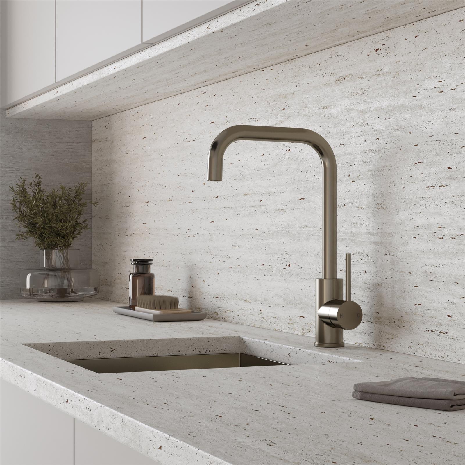 Liquida FR92BS Brushed Steel Single Lever 360 Degree Swivel Spout Kitchen Tap