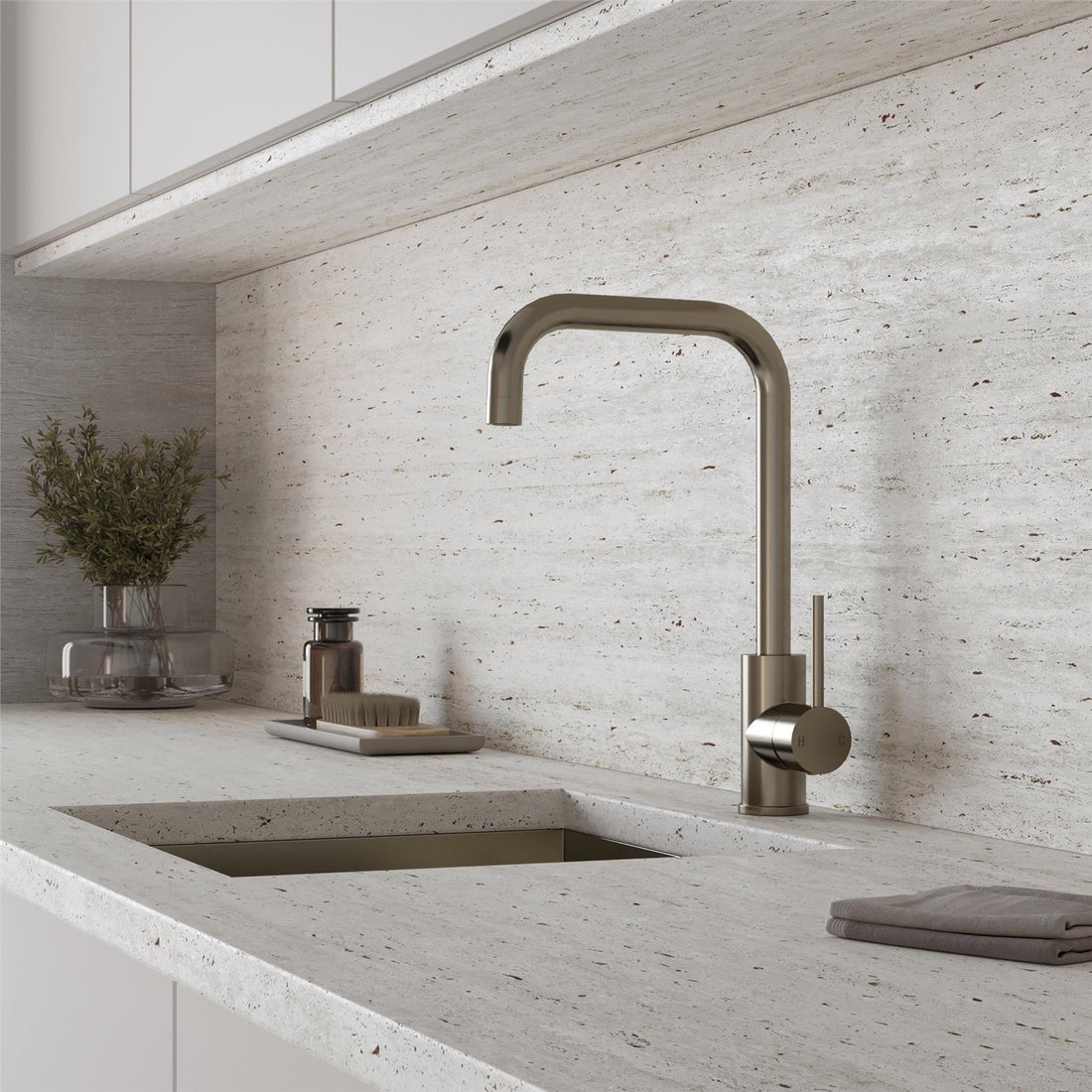 Liquida FR92BS Brushed Steel Single Lever 360 Degree Swivel Spout Kitchen Tap