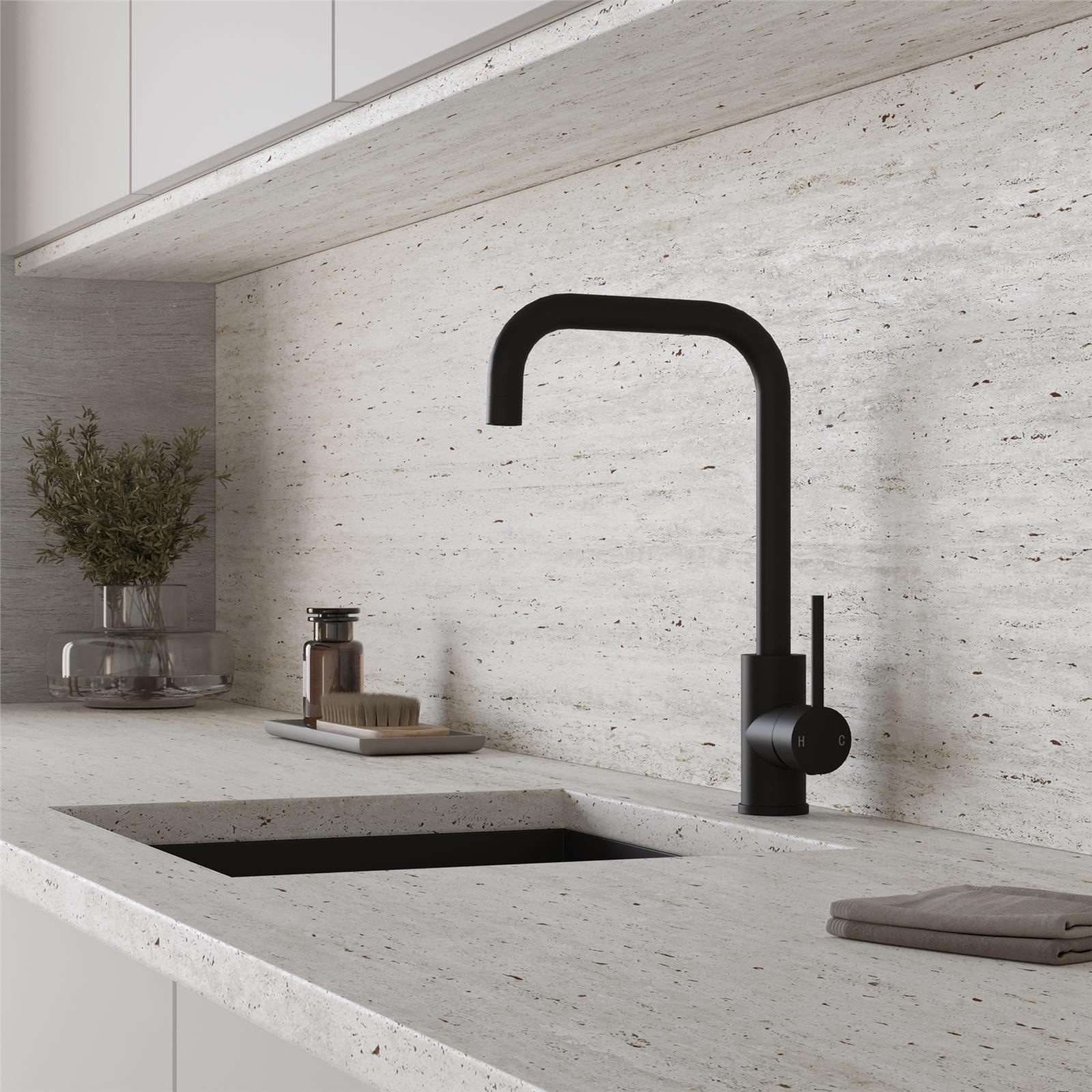 Liquida FR93MB Matt Black Single Lever 360 Degree Swivel Spout Kitchen Mixer Tap