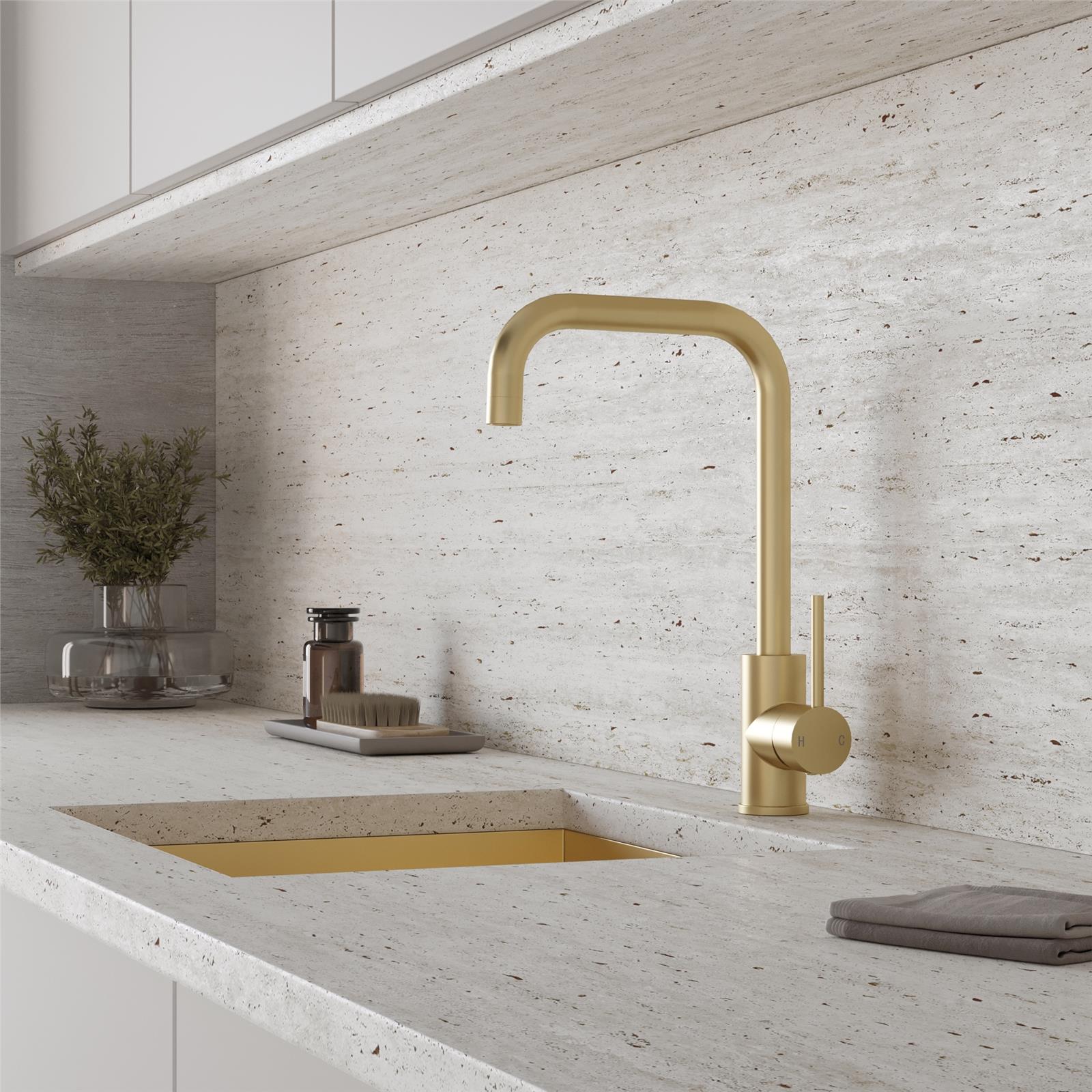 Liquida FR94BR Brushed Brass 360 Degree Swivel Spout Kitchen Mixer Tap