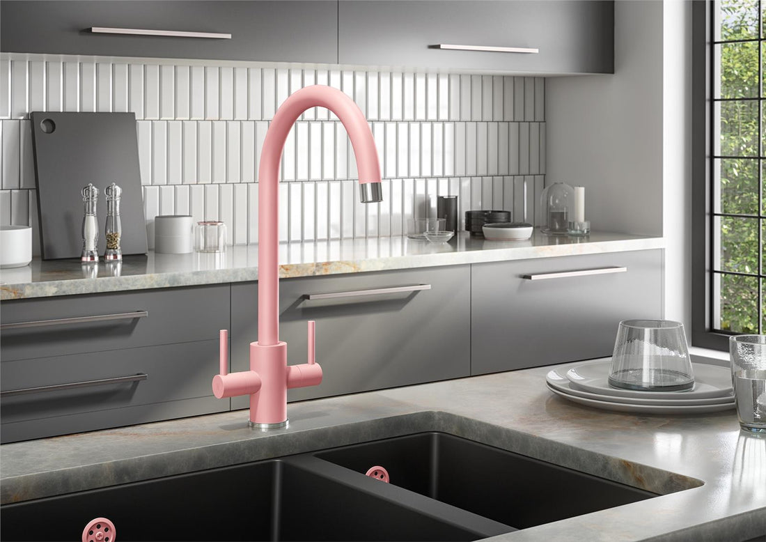 Liquida PR66PC Twin Lever Swivel Spout Pink & Chrome Kitchen Mixer Tap