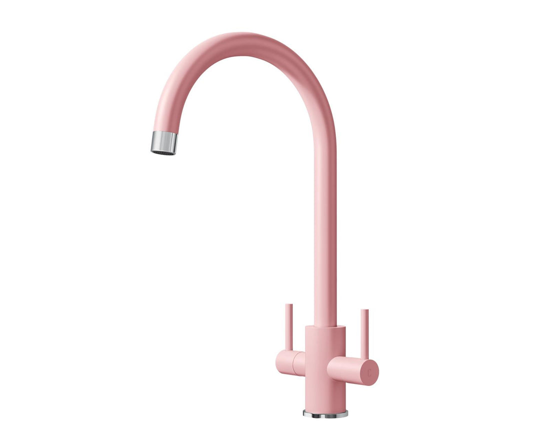 Liquida PR66PC Twin Lever Swivel Spout Pink & Chrome Kitchen Mixer Tap