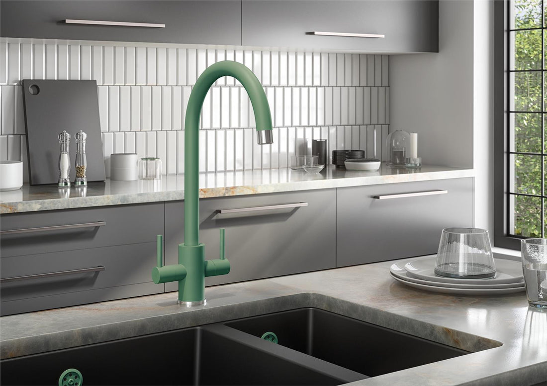 Liquida PR68GC Twin Lever Swivel Spout Green & Chrome Kitchen Mixer Tap