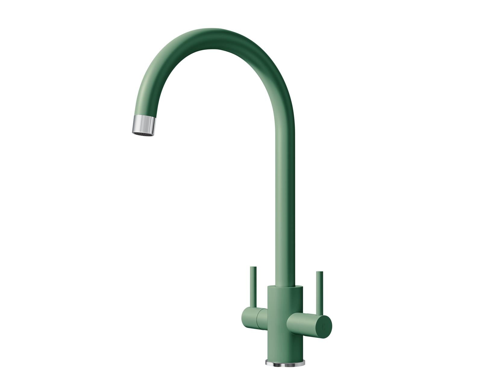 Liquida PR68GC Twin Lever Swivel Spout Green & Chrome Kitchen Mixer Tap