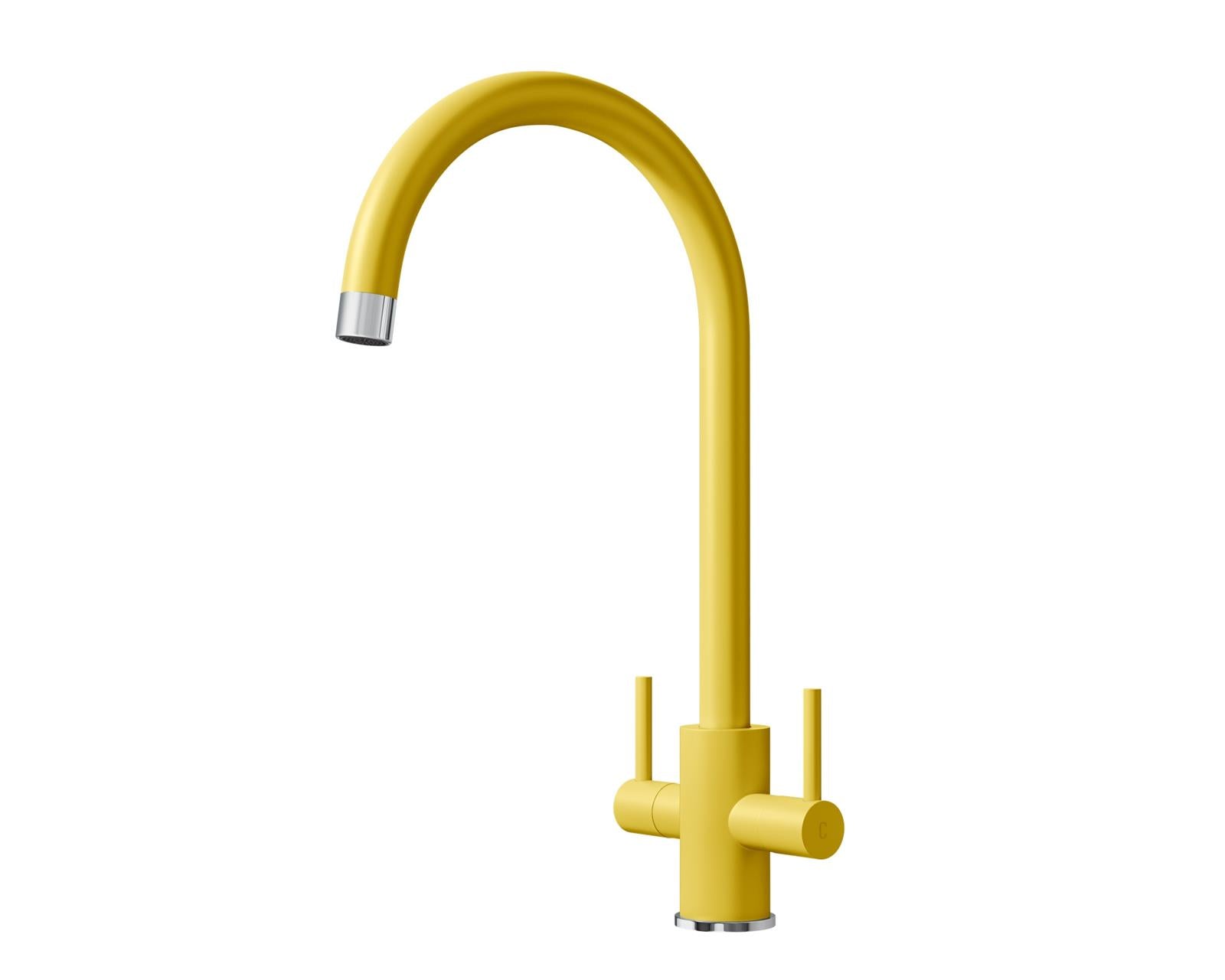 Liquida PR69YC Twin Lever Swivel Spout Yellow & Chrome Kitchen Mixer Tap