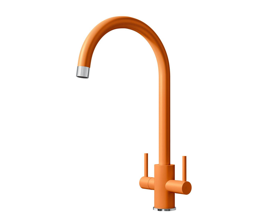 Liquida PR70OC Twin Lever Swivel Spout Orange & Chrome Kitchen Mixer Tap