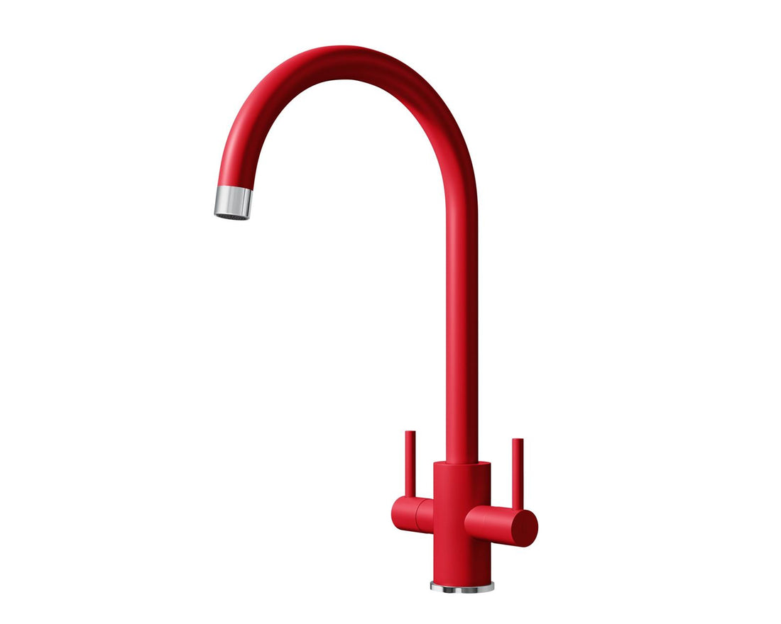 Liquida PR71RC Twin Lever Swivel Spout Red & Chrome Kitchen Mixer Tap