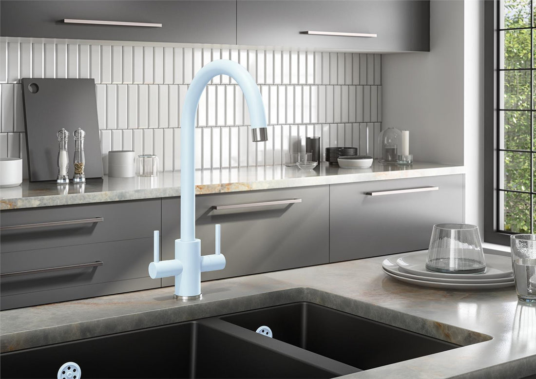 Liquida PR72BC Twin Lever Swivel Spout Blue & Chrome Kitchen Mixer Tap
