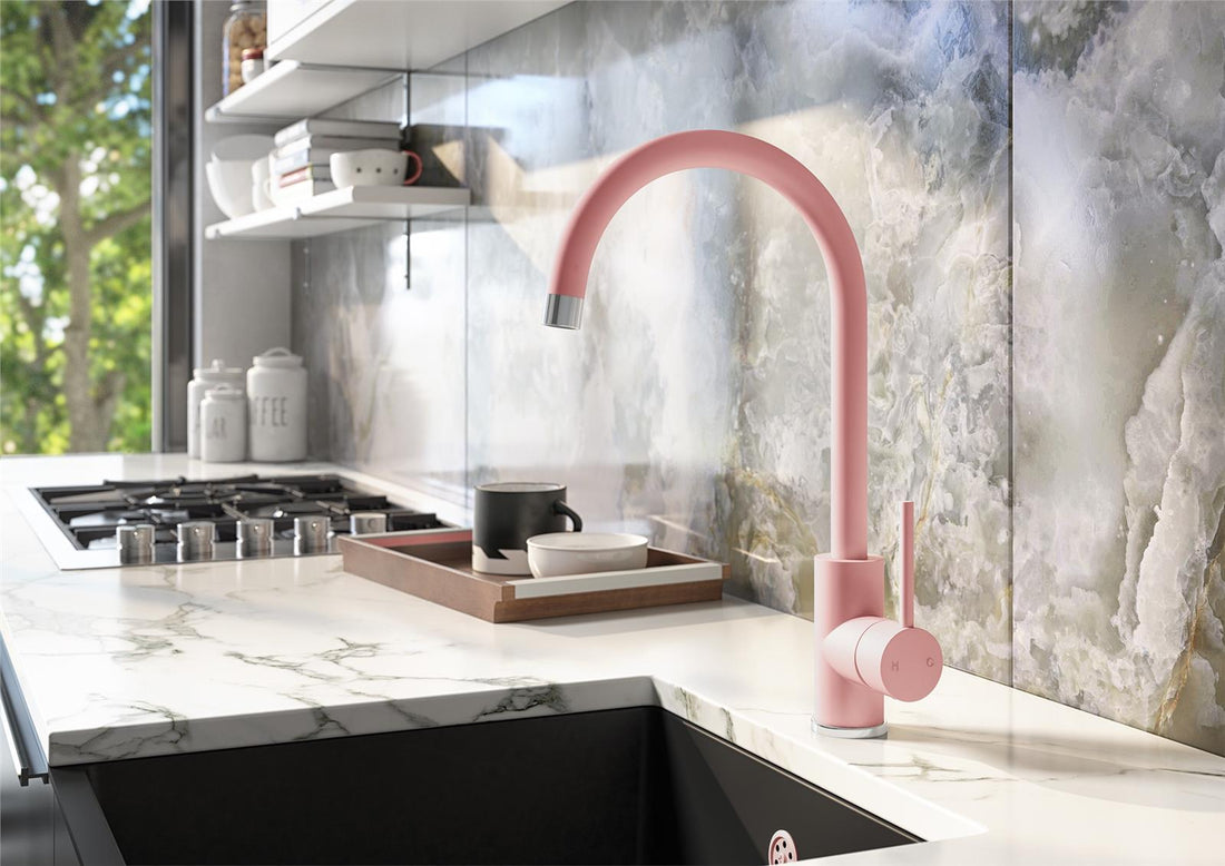 Liquida PR74PC Single Lever Swivel Spout Pink & Chrome Kitchen Mixer Tap